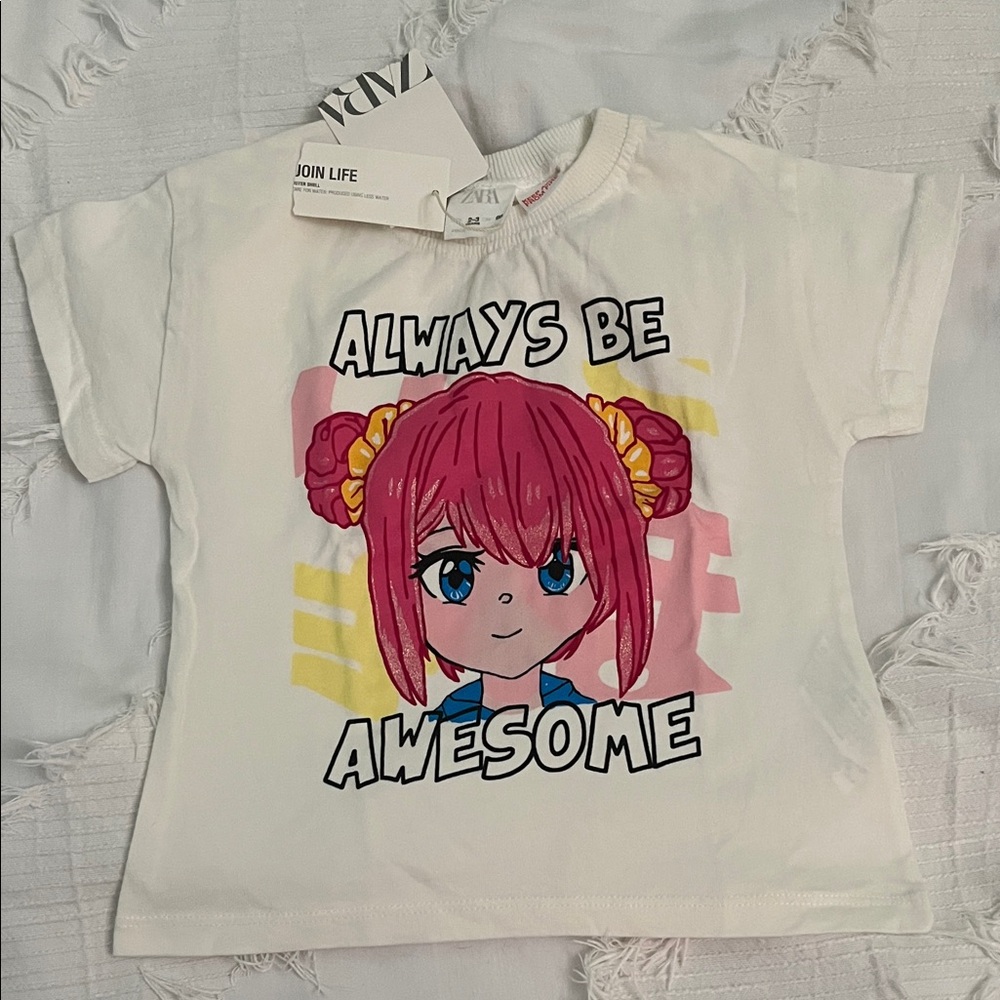 Zara Kids White Tee with Anime Graphic